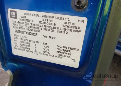 2003 GMC Sierra 1500 Sle z USA, uszkodzony, nr VIN 2GTEC19TX31201381